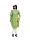 Perrot Green Butti Embroidery Work Pure Art Silk Festive Wear Kurta Pajama 1005